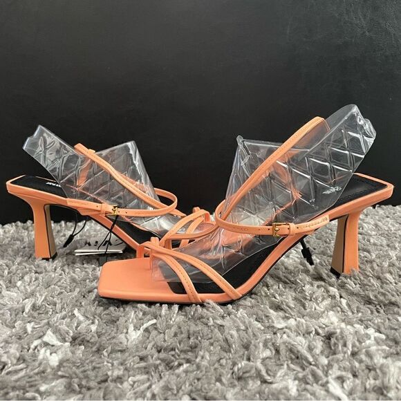 NWT Zara Strappy Heeled Leather Sandals - Picture 7 of 12